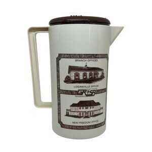 VTG Glen Rock State Bank Plastic Pitcher Brown Beige Pennsylvania GRSB Classic